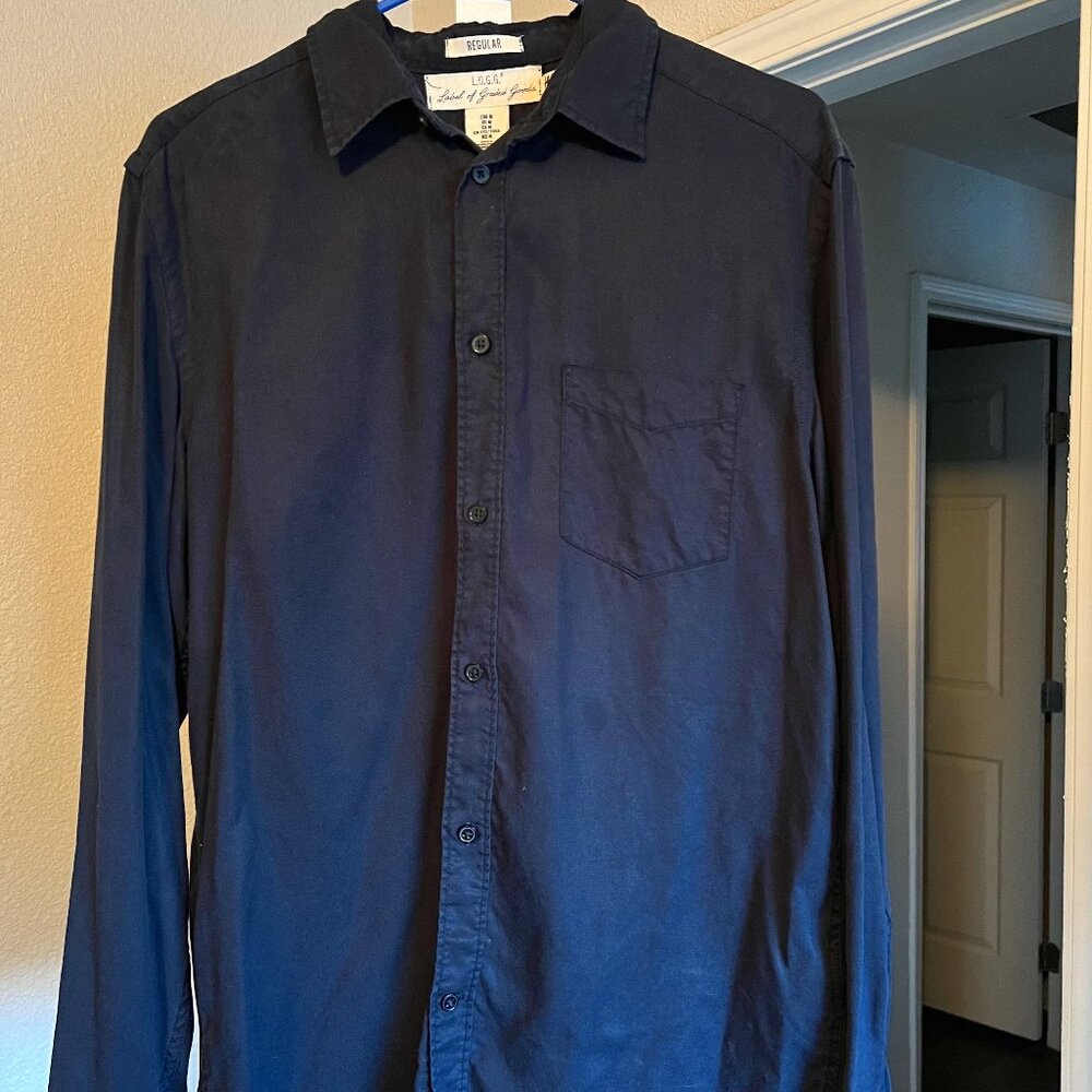 H&M L.O.G.G. Men's Button Up Navy Blue Shirt Size Medium